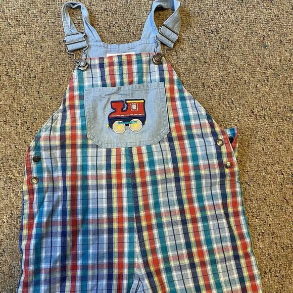 Vintage Gymboree Colorful Plaid OVERALL Unisex Toddler S/12-18 Tractor Embroider - Picture 8 of 9